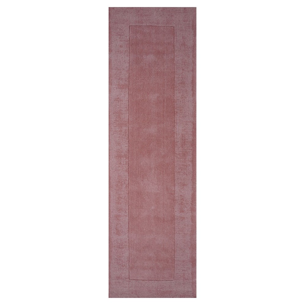 Handloom Plain Carved Border Wool Runner Rugs in Pink